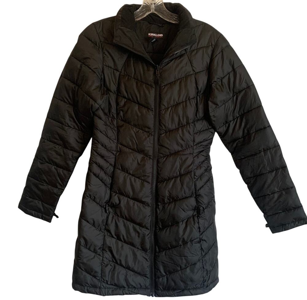 Kirkland Womens XS Black Long Knee Length Puffer Jacket Full Zip Winter Coat